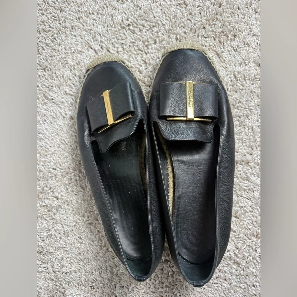 Salvatore Ferragamo Black Espadrilles with Gold Accent